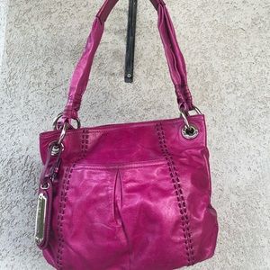 B.Makowsky Magenta Leather Hobo Bag